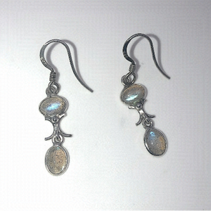 VTG Sterling & Moonstone Shepherds Hook Earrings 1.5”